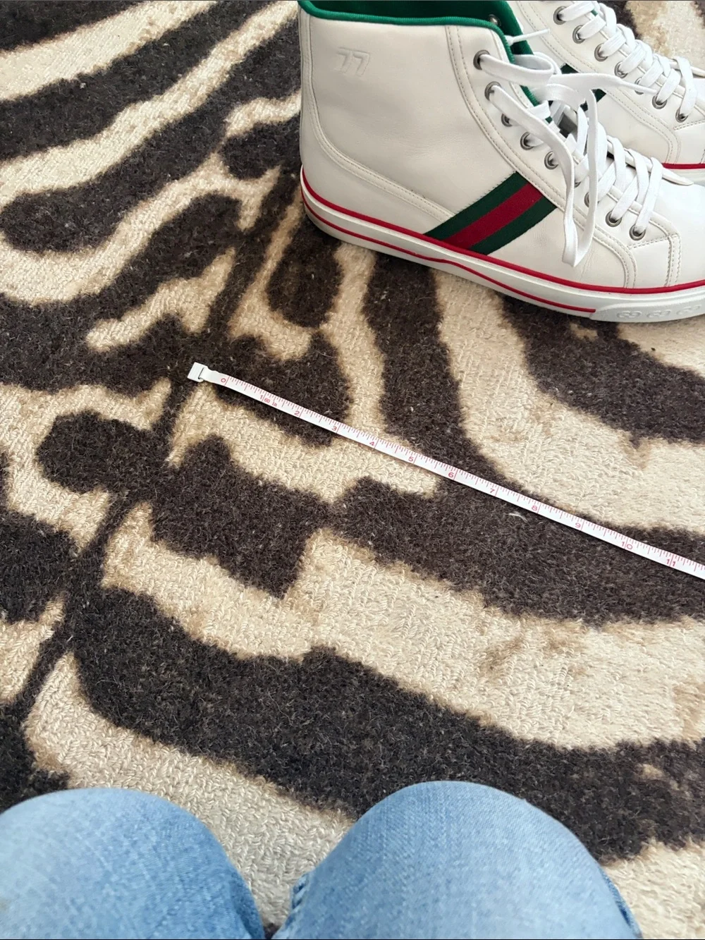 Gucci White High-Top Tennis Sneaker with Green Lining and Red Trim